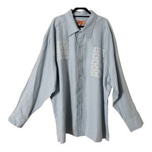 Royal Prestige Men’s Long Sleeve 100% Linen Embroidered Button Down Shirt 4XL